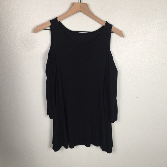 BLACK COLD SHOULDER FLARE BOTTOM TOP - Picture 1 of 5